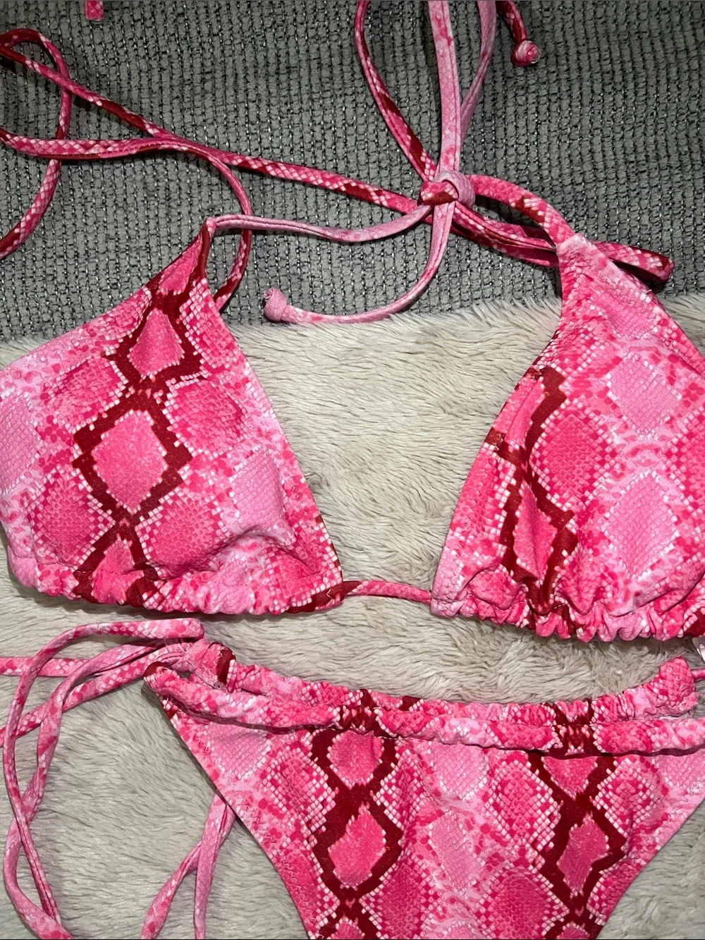 PrettyLittleThing Pink Patterned Triangle Bikini Top